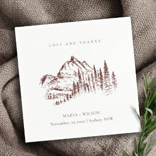 Rustic Rust Pine Bossen Mountain Sketch Wedding Servet