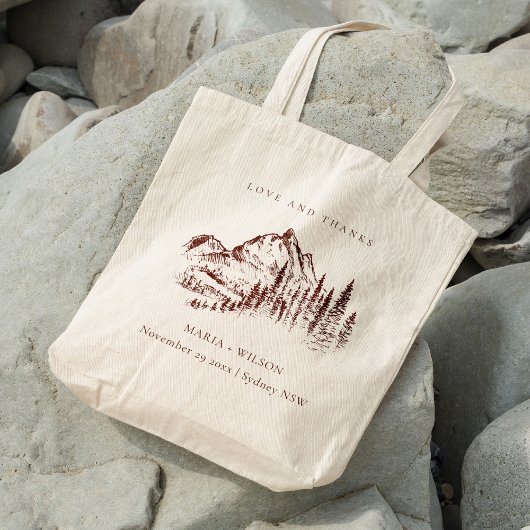 Rustic Rust Pine Bossen Mountain Sketch Wedding Tote Bag