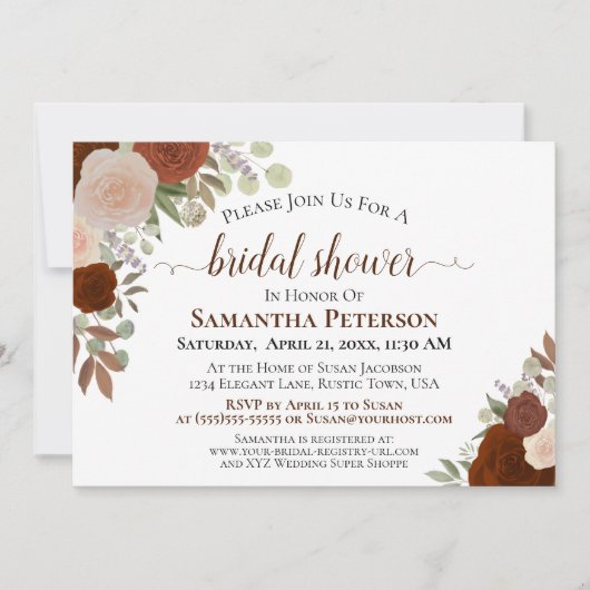 Rustic Rust Sinaasappel Floral Bridal Shower Kaart (Voorkant)