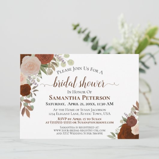 Rustic Rust Sinaasappel Floral Bridal Shower Kaart (Staand voorkant)