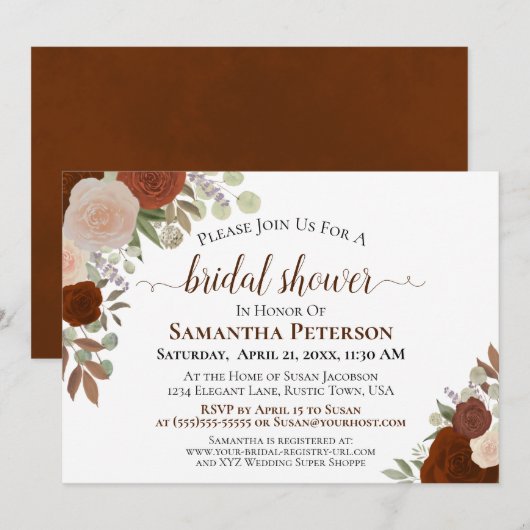 Rustic Rust Sinaasappel Floral Bridal Shower Kaart (Voorkant / Achterkant)