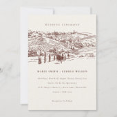 Rustic Rust Winery Mountain Sketch Wedding Invite Bedankkaart (Voorkant)