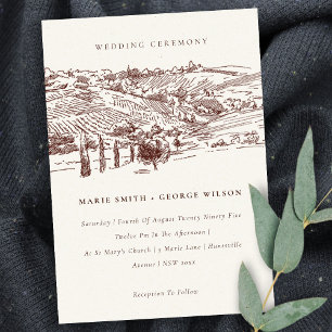 Rustic Rust Winery Mountain Sketch Wedding Invite Bedankkaart