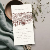 Rustic Rust Winery Mountain Sketch Wedding Invite Bedankkaart