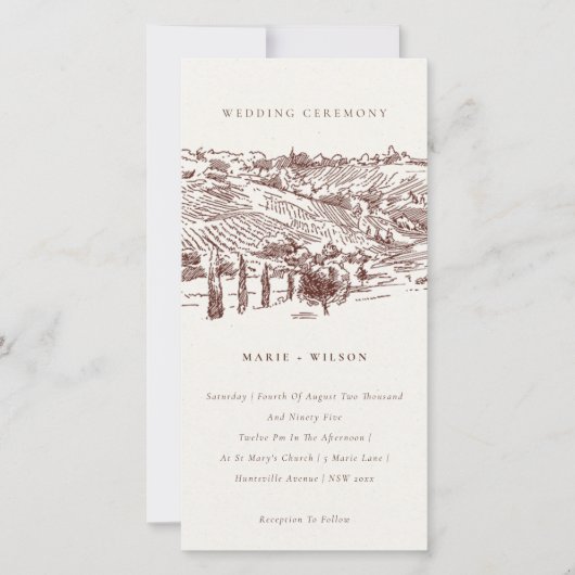 Rustic Rust Winery Mountain Sketch Wedding Invite Bedankkaart (Voorkant)