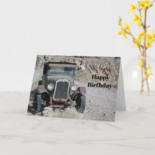 Rustic Rusted Car Photo Birthday Kaart (Gele Bloem)