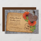 Rustic Rusty Heart Oranje Daisy Country Wedding Kaart (Voorkant / Achterkant)