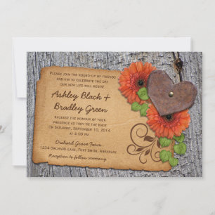 Rustic Rusty Heart Oranje Daisy Country Wedding Kaart