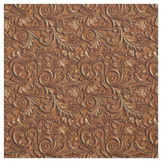 Rustic saddle brown tooled leather stof (Swatch)