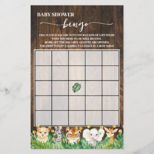 Rustic Safari Animals Baby shower Bingo Game Kaart