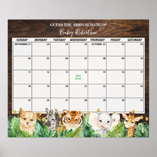 Rustic Safari Baby Guess Vervaldatum Kalender Poster (Voorkant)