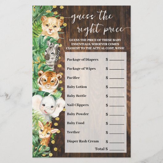 Rustic Safari Guess Juiste Prijs Baby shower Spel Flyer (Voorkant)