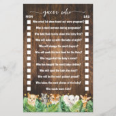 Rustic Safari Guess Wie Baby shower Game Kaart (Voorkant)