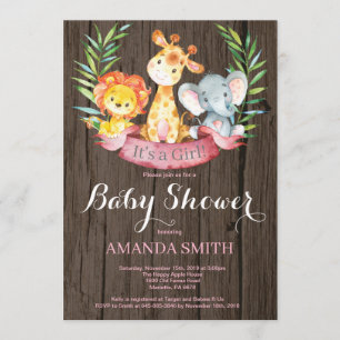 Rustic Safari Oerwoud Animals Girl Baby shower Kaart