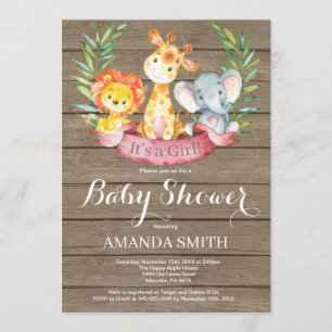 Rustic Safari Oerwoud Animals Girl Baby shower Kaart