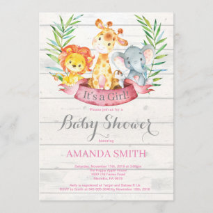 Rustic Safari Oerwoud Animals Girl Baby shower Kaart