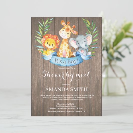 Rustic Safari Oerwoud Boy Baby shower per post Kaart (Staand voorkant)