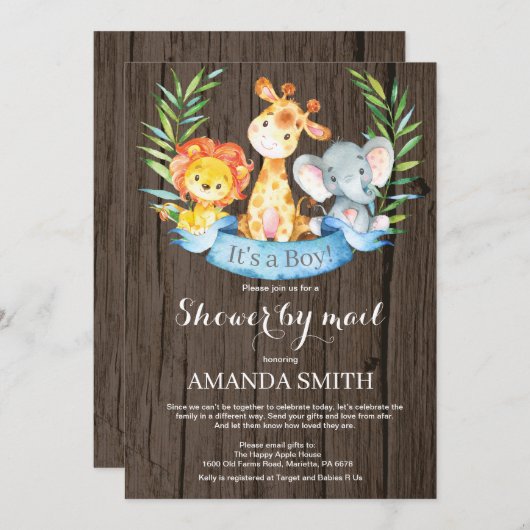 Rustic Safari Oerwoud Boy Baby shower per post Kaart (Voorkant / Achterkant)