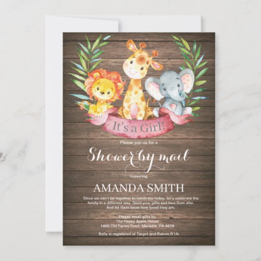 Rustic Safari Oerwoud Girl Baby shower per post Kaart (Voorkant)