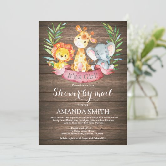 Rustic Safari Oerwoud Girl Baby shower per post Kaart (Staand voorkant)