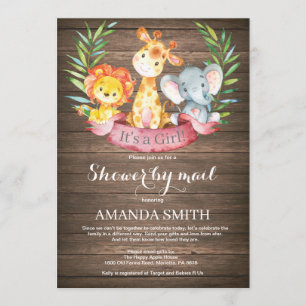 Rustic Safari Oerwoud Girl Baby shower per post Kaart