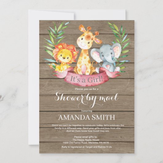 Rustic Safari Oerwoud Girl Baby shower per post Kaart (Voorkant)