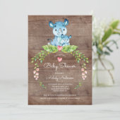 RUSTIC Safari Oerwoud Hippo Baby shower Uitnodigin Kaart (Staand voorkant)