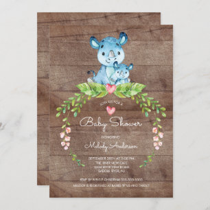 RUSTIC Safari Oerwoud Hippo Baby shower Uitnodigin Kaart