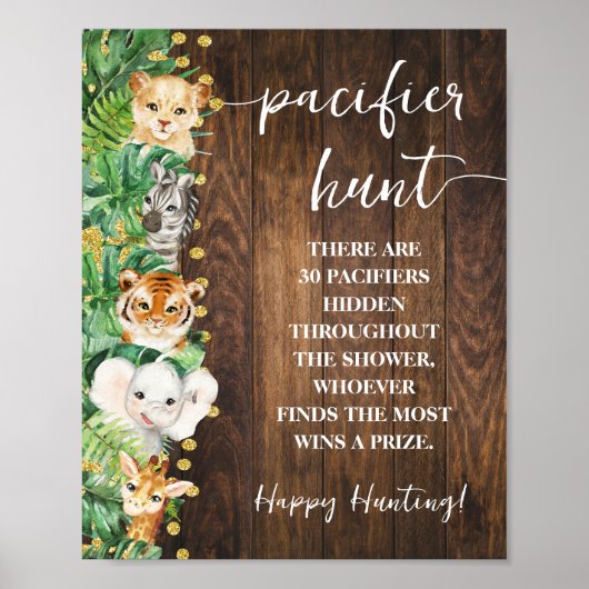 Rustic Safari Pacifier Hunt Baby shower spel Poster (Voorkant)