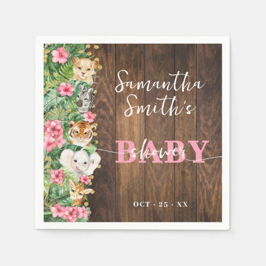 Rustic Safari Pink Baby Shower Party Decor Servet (Voorkant)