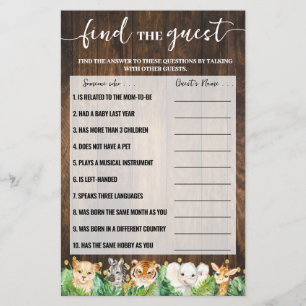 Rustic Safari Vind het Gast Baby shower Game Kaart