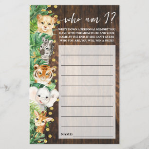 Rustic Safari Wie ben ik Baby shower Game Kaart