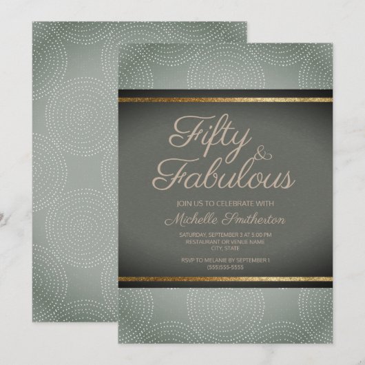Rustic Sage Dark Green Gold Abstract 50e verjaarda Kaart (Voorkant / Achterkant)