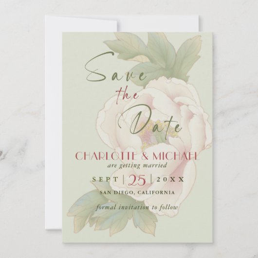 Rustic Sage en Blush Peony Wedding Save the Date (Voorkant)