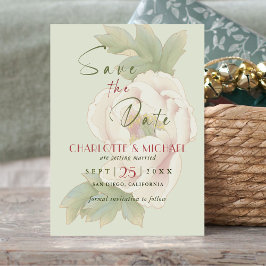 Rustic Sage en Blush Peony Wedding Save the Date Magnetische Uitnodiging
