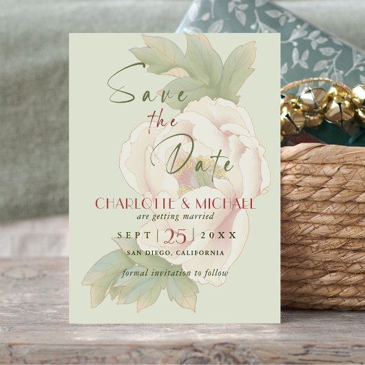 Rustic Sage en Blush Peony Wedding Save the Date Magnetische Uitnodiging