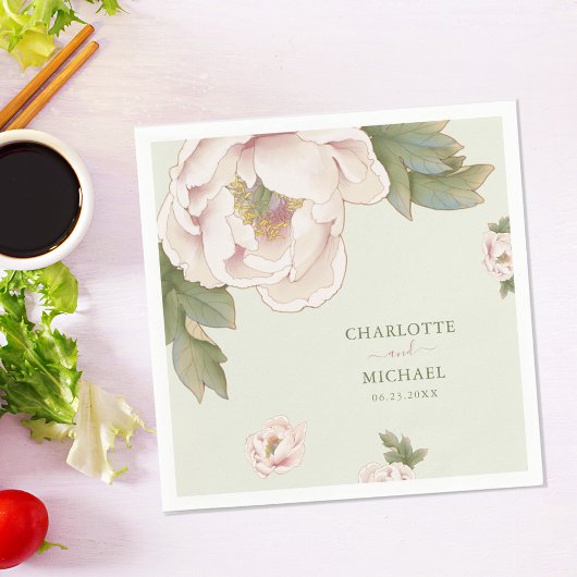Rustic Sage en BlushPeony Roos Floral Wedding Servet