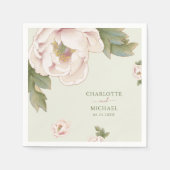 Rustic Sage en BlushPeony Roos Floral Wedding Servet (Voorkant)