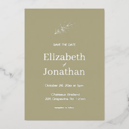 Rustic Sage enkel blad save the date zilver   Folie Uitnodiging