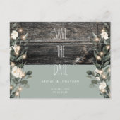 Rustic Sage Foliage White Floral Save the Date Uitnodiging Briefkaart (Voorkant)