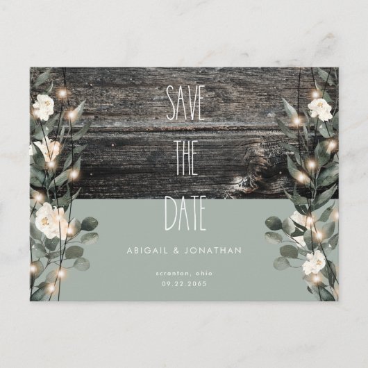 Rustic Sage Foliage White Floral Save the Date Uitnodiging Briefkaart (Voorkant)