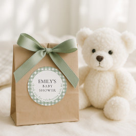 Rustic Sage Gingham Bedankt Baby shower Ronde Sticker