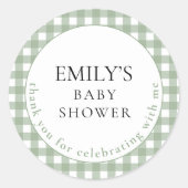 Rustic Sage Gingham Bedankt Baby shower Ronde Sticker (Voorkant)