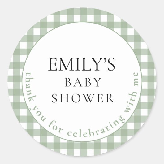 Rustic Sage Gingham Bedankt Baby shower Ronde Sticker (Voorkant)