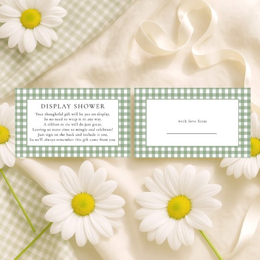 Rustic Sage Gingham Display Baby shower Informatiekaartje