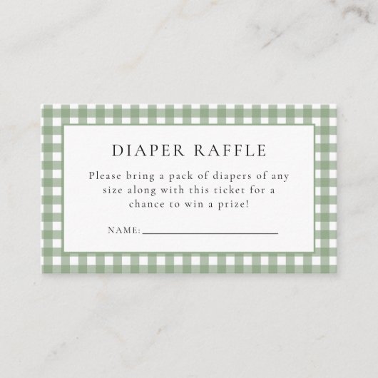 Rustic Sage Gingham Luier Raffle Baby shower Informatiekaartje (Voorkant)