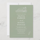 Rustic Sage Green Barn Farmhouse Wedding Kaart (Voorkant)