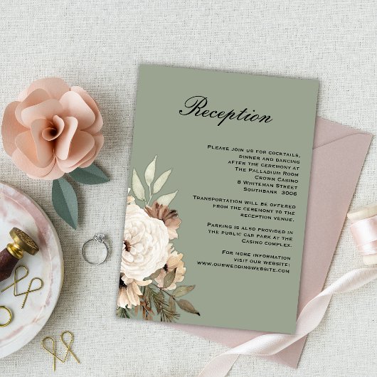 Rustic Sage Green Boho Wedding Reception Informatiekaartje