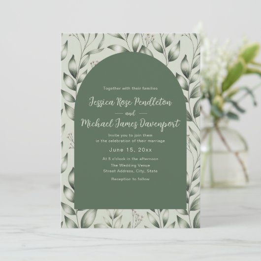 Rustic Sage Green Botanical Arch Photo Wedding Kaart (Staand voorkant)
