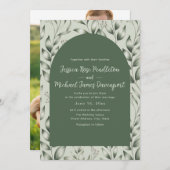 Rustic Sage Green Botanical Arch Photo Wedding Kaart (Voorkant / Achterkant)